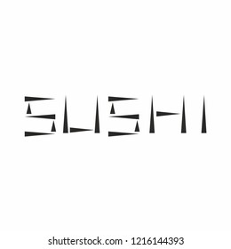 Sushi Text Design using hieroglyph style Japanese restaurant logo symbol icon graphic vector.
