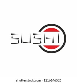 Sushi Text Design using hieroglyph style Japanese restaurant logo symbol icon graphic vector.