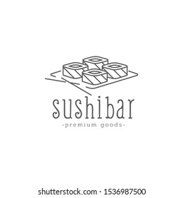 sushi thin line icon set isolated on white background, black color for restaurants and fast food bars, for print, mobile applications and web design