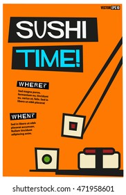 Sushi Time! (Flat Style Vector Illustration Quote Poster Design) Event Invitation Design