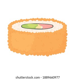 sushi time, rice roll with fish traditional food isolated design vector illustration