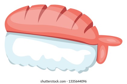 A sushi topped with a shrimp in white background vector color drawing or illustration.