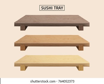 Sushi tray collection, 3d illustration wooden plate for design uses