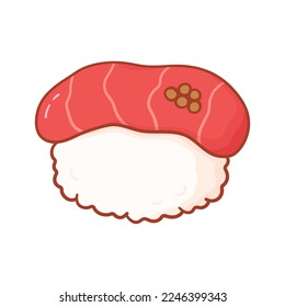 Sushi con atún en forma de doodle. Imagen vectorial comida asiática al estilo de las caricaturas aislada en fondo blanco