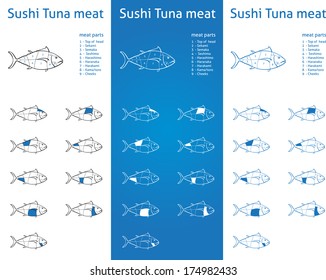 Sushi Tuna meat parts Icons for packaging and info-graphic 2