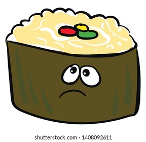 Un sushi con dos ojos tristes, vector, dibujo de color o ilustración. 