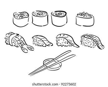 sushi types and chopsticks