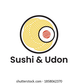 sushi and udon japanese food logo illustration suitable for restaurant, cafe, and bar