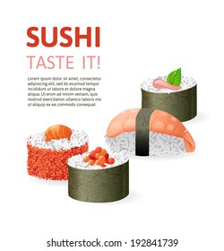 Sushi variations over white background