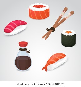 Sushi vector 3d realistic icon set.