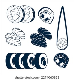 Sushi Vector Asian Food Set, Clip Art Vector And  Rolls And Black Color With Premium Vector. Premium Creative Hi-Quality Unique Sushi Clip Art Vector.