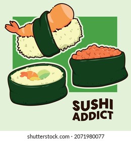 sushi vector, assorted sushi patterns, promotional colorful for restaurants
