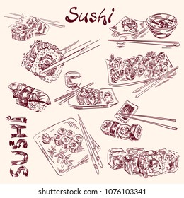Sushi vector handmade illustrations