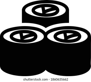 Sushi Vector Icon in Glyph Style. Sushi is is a traditional Japanese dish of prepared vinegared rice and Seafood raw seafood. Vector illustration icon can be used for an app, website, or logo