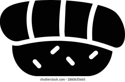 Sushi Vector Icon in Glyph Style. Sushi is is a traditional Japanese dish of prepared vinegared rice and Seafood raw seafood. Vector illustration icon can be used for an app, website, or logo