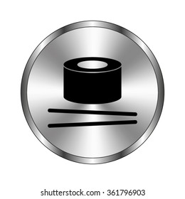 sushi - vector icon;  metal button