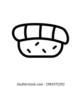Icono de vector de sushi en estilo de contorno. El sushi es un plato japonés tradicional de arroz vinagre preparado y marisco crudo de marisco de pescado. Un icono de ilustración vectorial se puede utilizar para una aplicación, sitio web o logotipo