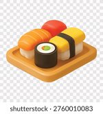 Sushi Vector Icon Set | 3D icon set | a wooden plate with assorted sushi