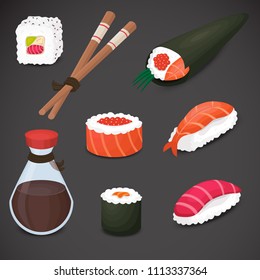 Sushi vector icon set. 3d realistic icons.