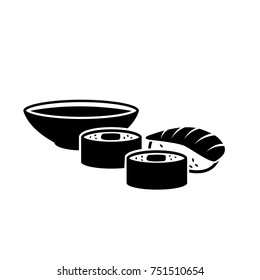 Sushi vector icons salmon and rolls and soy sauce isolated on white background