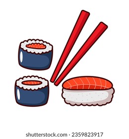 Ilustración vector de sushi en estilo de caricatura aislada en fondo blanco