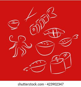 Sushi vector illustration (doodle, scetch)