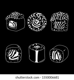 Sushi. Vector illustration.set of elements on a black background