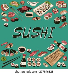 Sushi vector illustration. Hand drawn style, excellent vector illustration, EPS 10