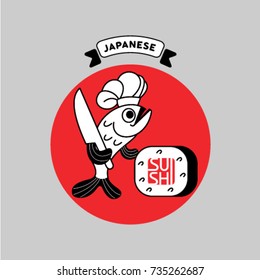 Sushi vector logo. Fish the chef prepares the sushi. Logo, the sign for Japanese restaurant.