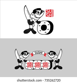 Sushi vector logo. Fish the chef prepares the sushi. Logo, the sign for Japanese restaurant.