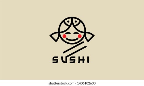 Sushi vector logo, Sushi girl fish logo