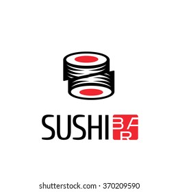 Sushi vector logo, icon, symbol, emblem, sign. Design element for Japanese restaurant, delivery service with sushi cut into half