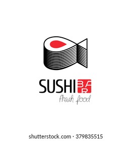 Sushi vector logo, icon, symbol, emblem, sign. Graphic design element for Japanese restaurant, sushi delivery