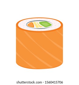 Sushi vector. Sushi on white background. Salmon roll vector.
