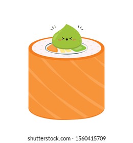 Sushi vector. Sushi on white background. Salmon roll vector. Wasabi character.