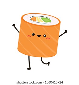 Sushi vector. Sushi on white background. Salmon roll vector.