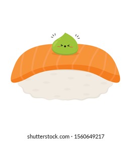 Sushi vector. Sushi on white background. Salmon Sushi vector. wasabi character.