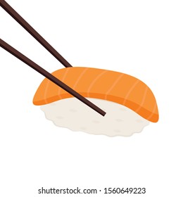 Sushi vector. Sushi on white background. Salmon Sushi vector. chopsticks.