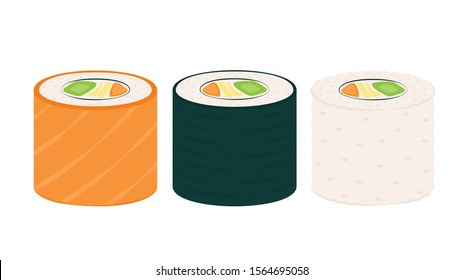 Sushi vector. Sushi on white background. salmon roll.