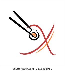 Sushi. Vector sushi roll chopsticks. ABC with sushi roll. Images of food. Minimalism. Beautiful letters. Line drawing. logo design initial X combine with sushi. Restaurant, menu. Asian kitchen.