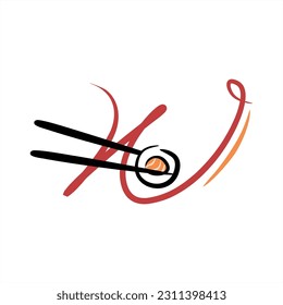Sushi. Vector sushi roll chopsticks. ABC with sushi roll. Images of food. Minimalism. Beautiful letters. Line drawing. logo design initial W combine with sushi. Restaurant, menu. Asian kitchen.