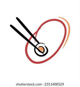 Sushi. Vector sushi roll chopsticks. ABC with sushi roll. Images of food. Minimalism. Beautiful letters. Line drawing. logo design initial O combine with sushi. Restaurant, menu. Asian kitchen.