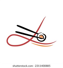 Sushi. Vector sushi roll chopsticks. ABC with sushi roll. Images of food. Minimalism. Beautiful letters. Line drawing. logo design initial L combine with sushi. Restaurant, menu. Asian kitchen.