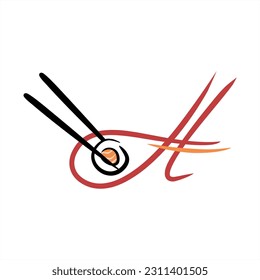 Sushi  Vector sushi roll chopsticks  ABC and sushi roll  Images food  Minimalism  Beautiful letters  Line drawing  logo design initial H combine and sushi  Restaurant  menu  Asian kitchen 