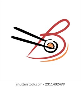 Sushi. Vector sushi roll chopsticks. ABC with sushi roll. Images of food. Minimalism. Beautiful letters. Line drawing. logo design initial B combine with sushi. Restaurant, menu. Asian kitchen.