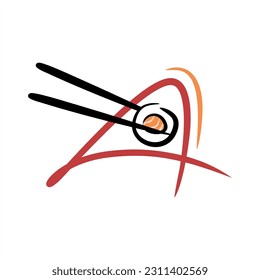 Sushi. Chopsticks de sushi vectorial. ABC con rollo de sushi. Imágenes de comida. Minimalismo. Bonitas cartas. Dibujo de línea. diseño del logotipo inicial A se combina con sushi. Restaurante, menú. Cocina asiática.