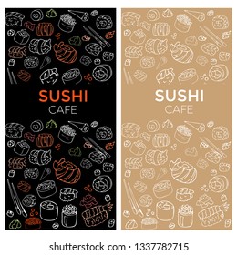Sushi vector set. Hand drawn various sushi. Sketchy style illustration for menu, postcard, flyer, cafe.