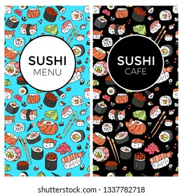 Sushi vector set. Hand drawn various sushi. Sketchy style illustration for menu, postcard, flyer, cafe.