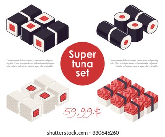 Sushi vector set isometric  - super tuna