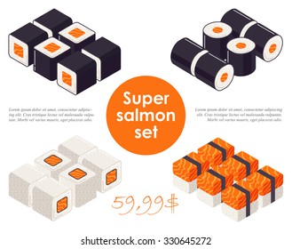 Sushi vector set isometric - super salmon